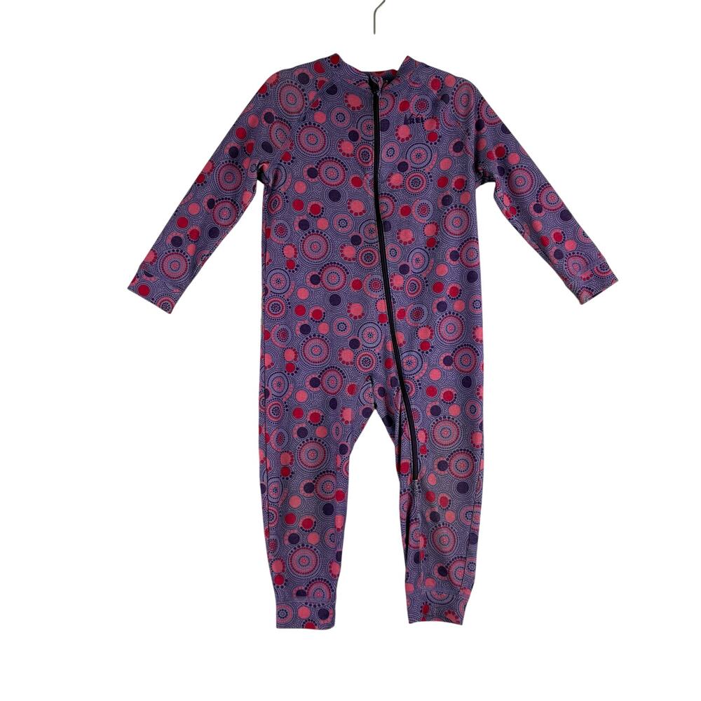 REI Lightweight Bodysuit Pajamas Footless Zip Up Purple Pink Dots Baby Girl 18Mo
